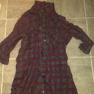 Flannel print maroon and gray shirt